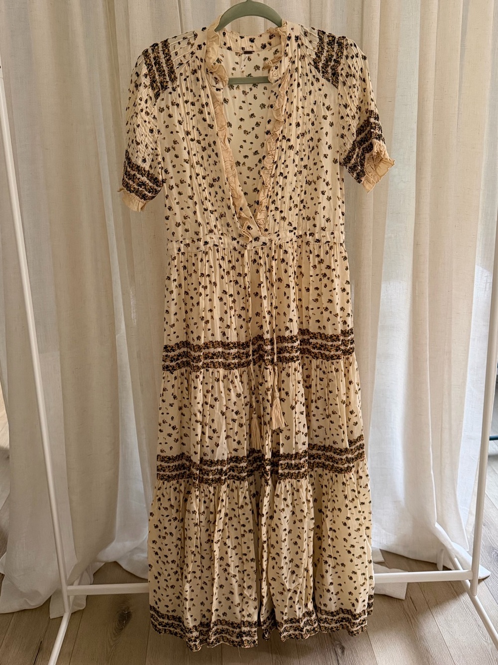 Free People Cream Floral Tiered Maxi Dress